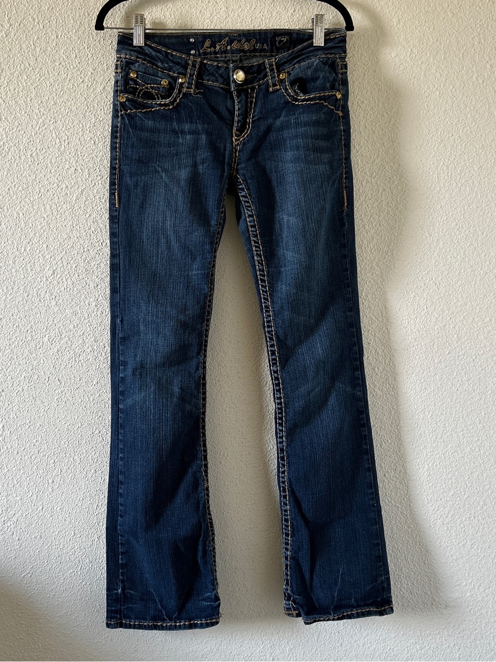 L.A. idol mid-rise Contrast Stitch Straight leg Jeans Women’s Sz 7 Blue